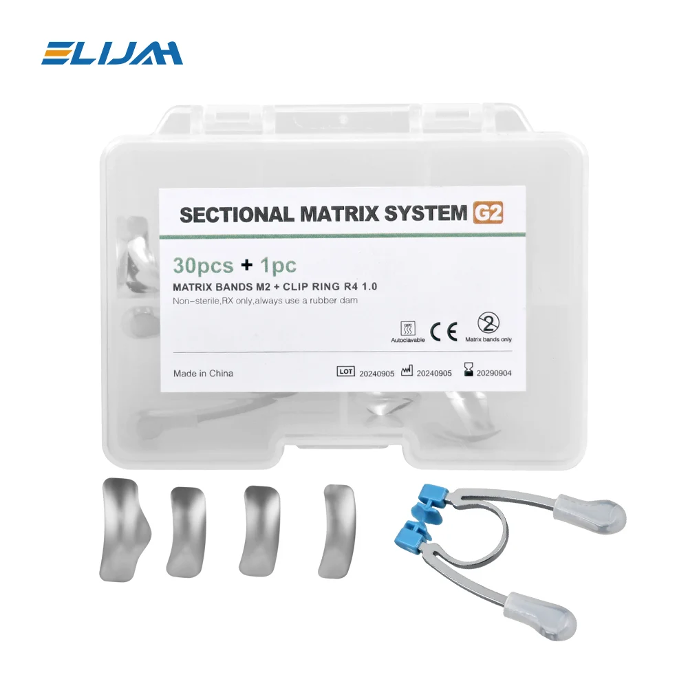 ELIJAH 30pcs/box Dental Matrix Bands with Clip Ring Sectional Matrix System G2 Seperating Ring Clamp Ring Matrices Dentist Tools