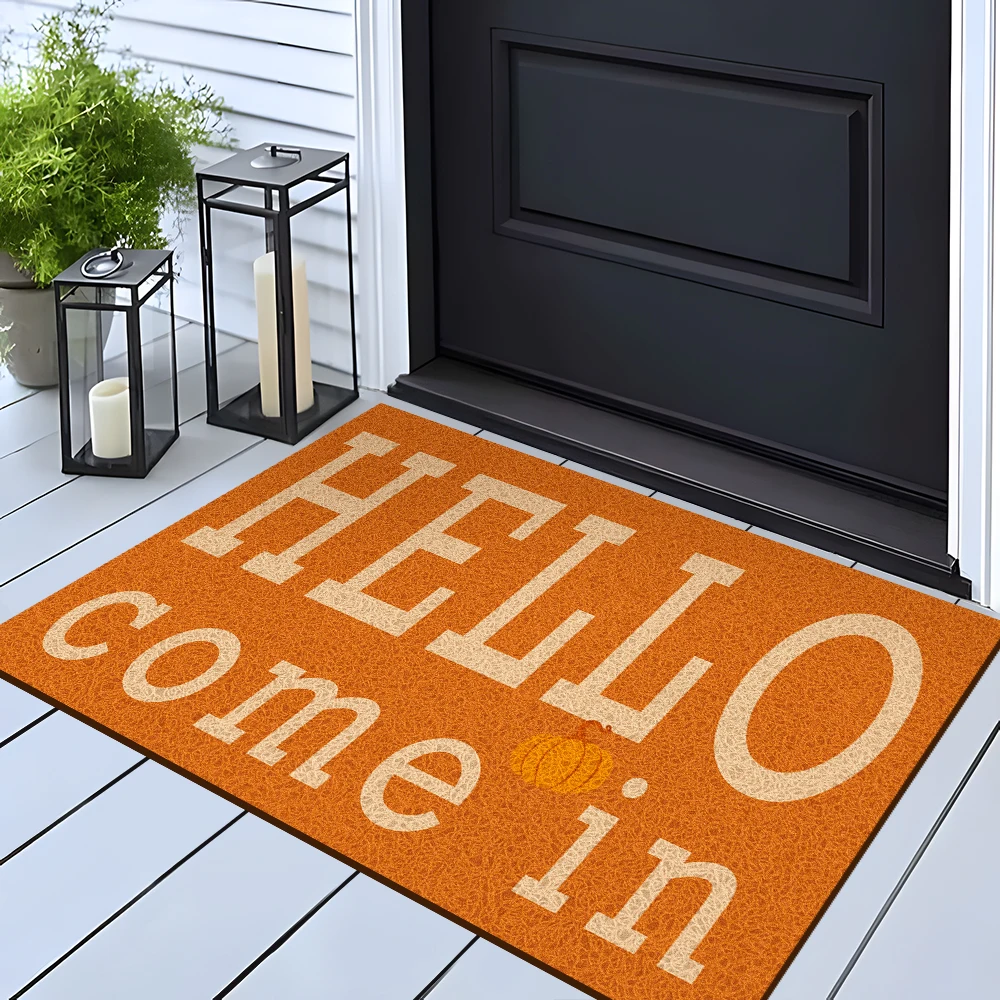

Pumpkin Floor Mat Hello Floor Mat Cute Entrance Floor Mat Orange Corridor Carpet