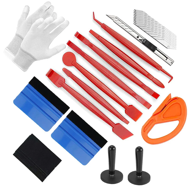 Car Wrapping Tool Kit Window Tint Film Wrap Knife Curves Slot Edge Trimming Squeegee Magnetic Holders Gloves Vinyl Scraper