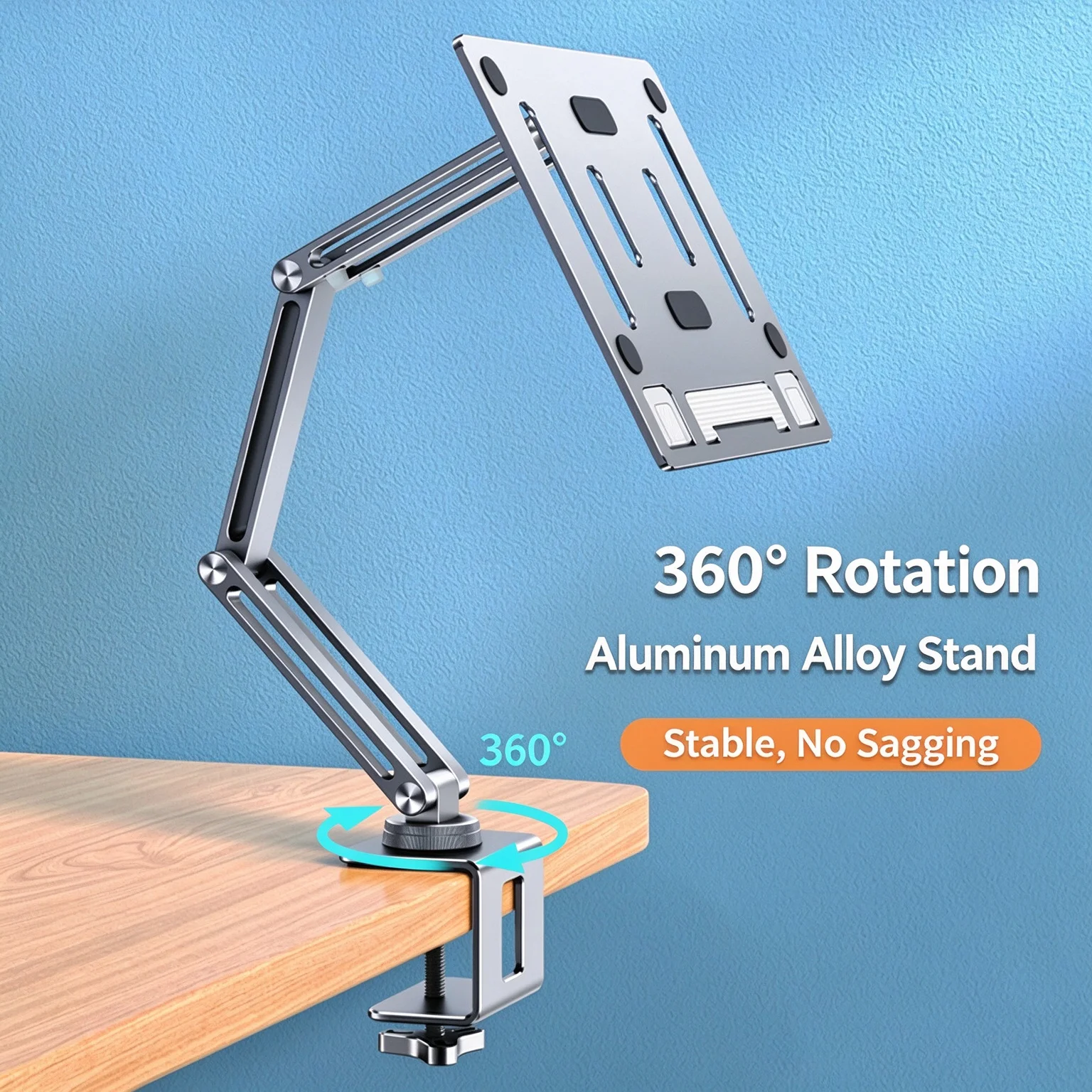 360° Rotating Laptop Stand Clamp Tablet Hightening Support Holder Aluminum Alloy Book Bracket Desktop Bed Lazy Stand
