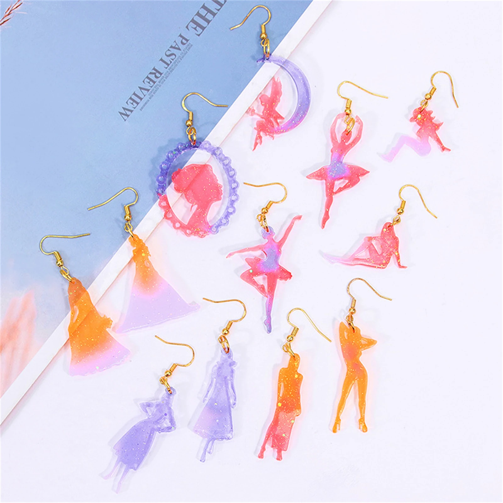 DIY Beautiful Girl Model Earring Crystal Mirror Epoxy Resin Silicone Mold Ballet Girl Shape Mold Necklace Keychain Pendant Craft