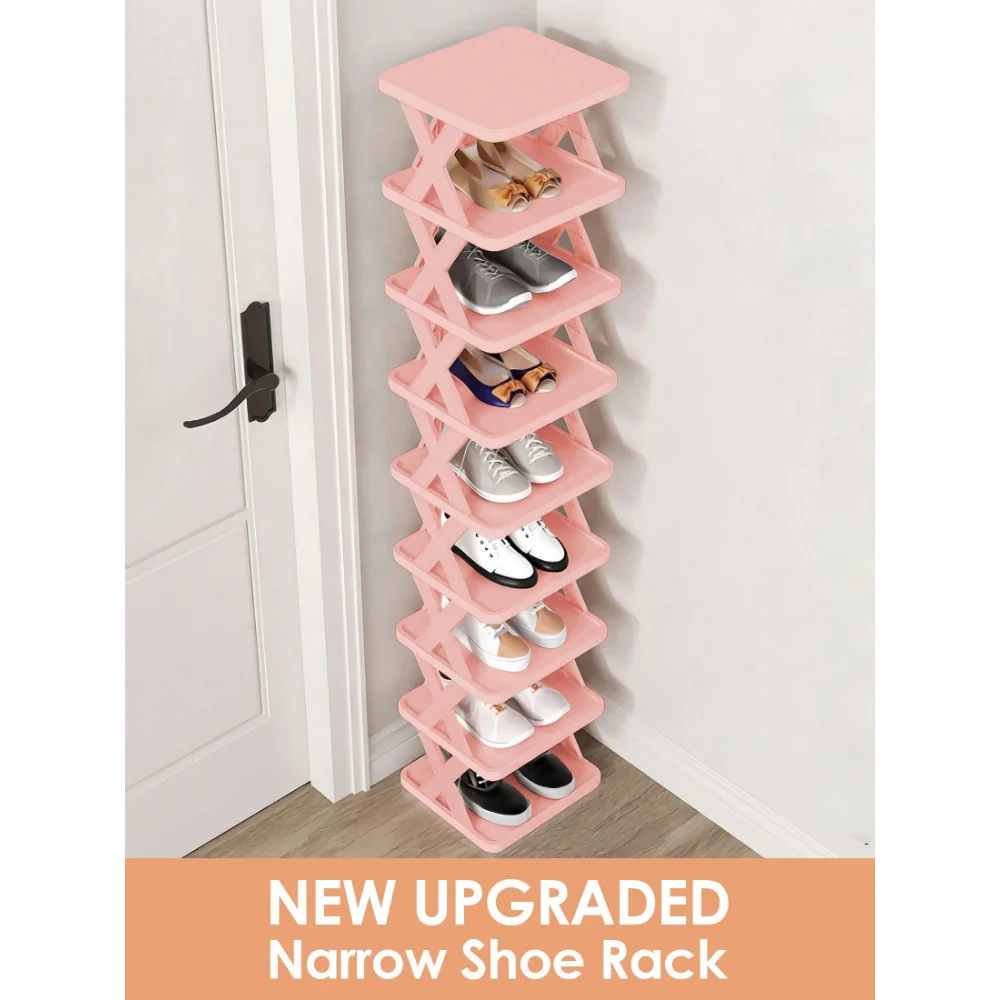 

9Tier Vertical Shoe Stand Space Saving Narrow Shoe Rack, Small Shoe Shelf, DIY Free Standing Shoes Storage Organizer For Entr