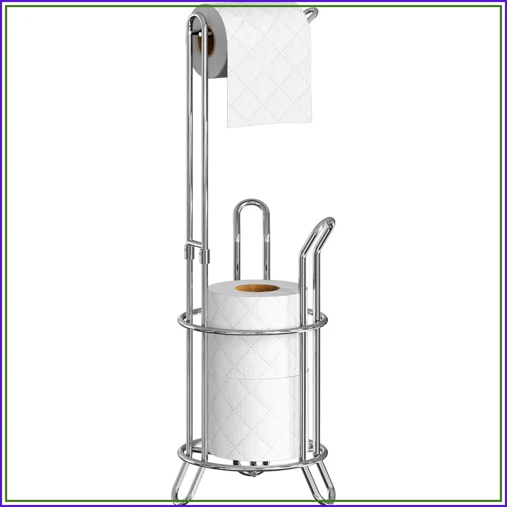 

Toilet Paper Holder Stand, Chrome, Holds 4 Rolls, No Installation Needed
