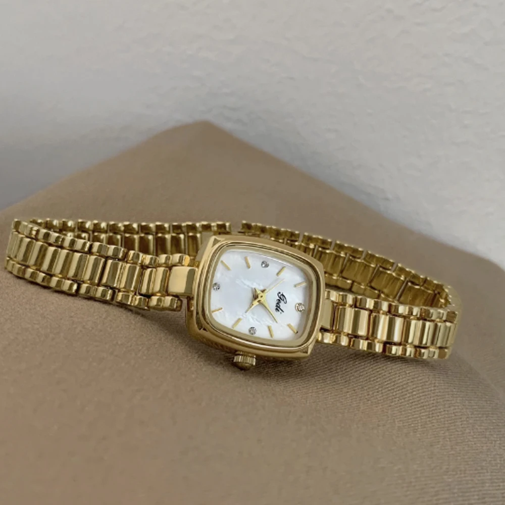 Fashion temperament minimalist luxury square gold steel belt with quartz women's watch