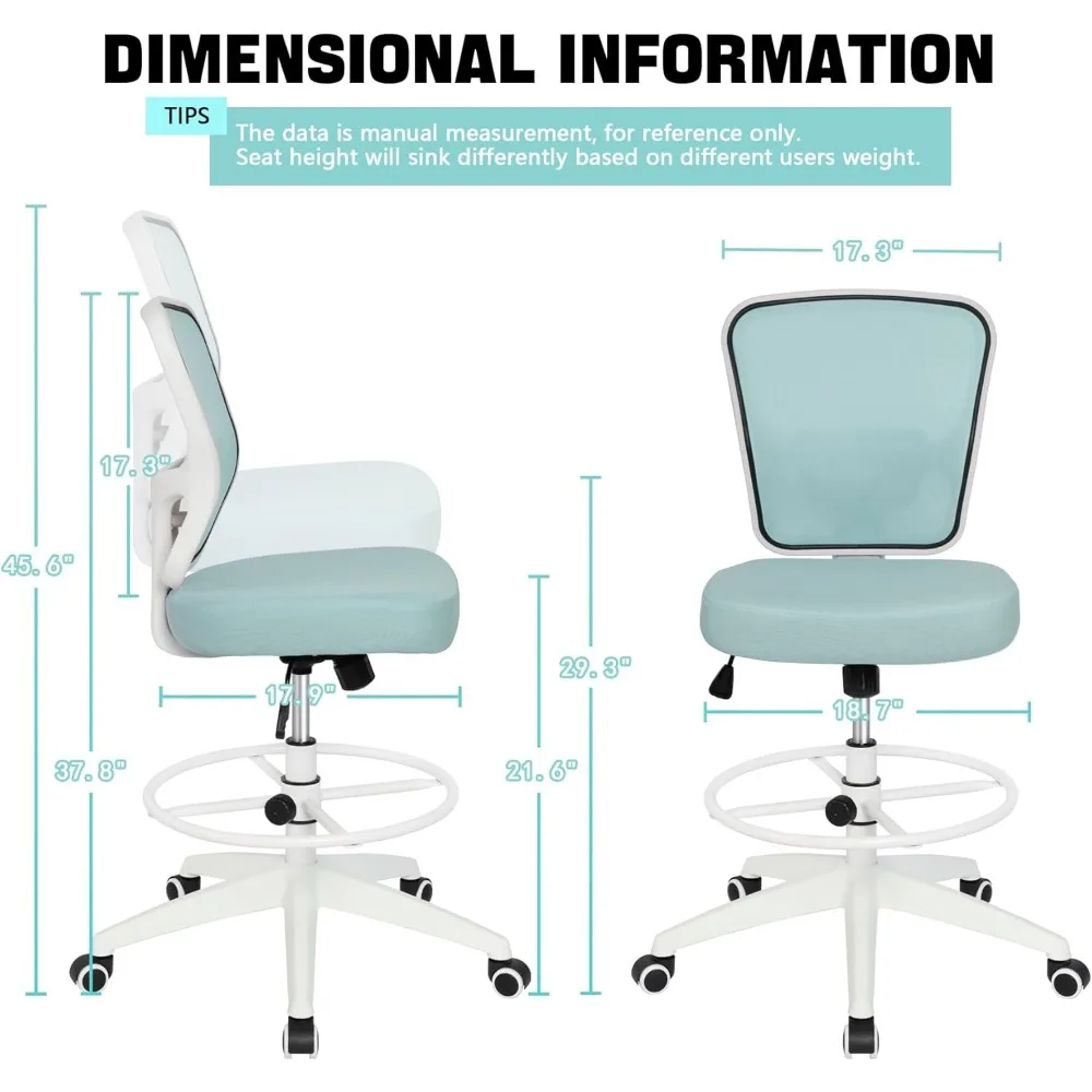 ارتفاع قابل للتعديل كرسي صياغة المكتب طويل القامة المتداول البراز بدون ذراع الأزرق للاستخدام المكتبي الدائم