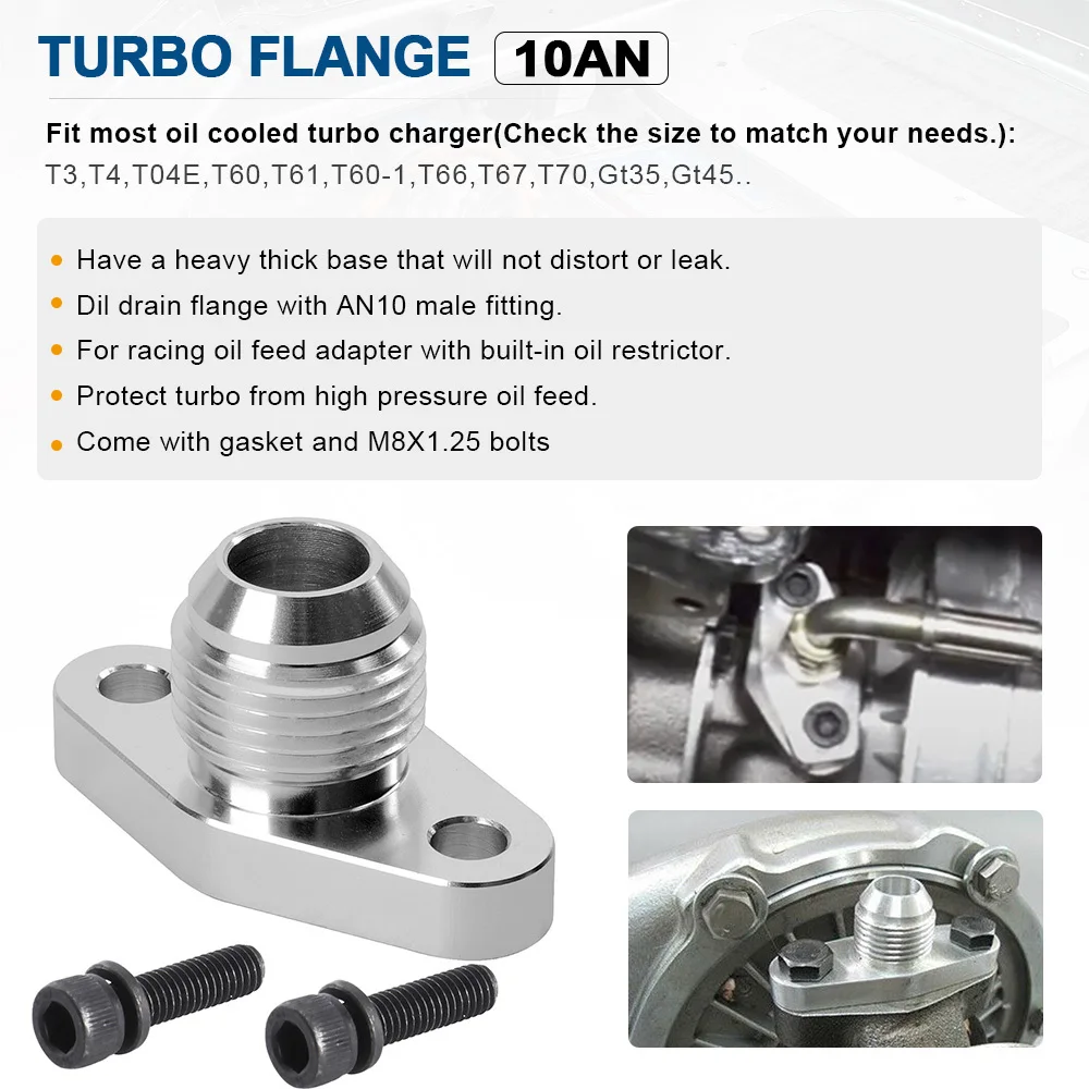 Aluminum Alloy Turbo Oil Return 10AN Drain Flange For Mitsubishi TD04-TD06 Series Turbo/IHI RHF4 RHB4 RHB5 KKK K03 K04