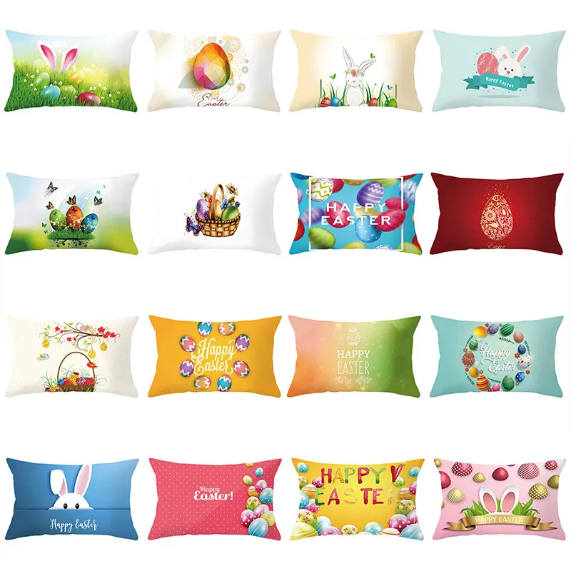 Easter Eggs Cushion Cover 30X50 Happy Easter Pillowcase Home Decor Throw Pillows Candy Rabbit Decorative Sofa Cushions Polyester