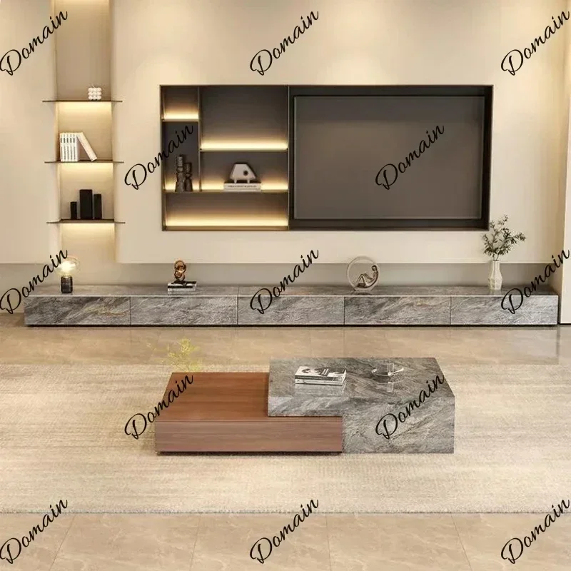 30XX Italian Minimalist Media Console Eco Friendly Large Storage Durable Easy Clean Cus Any Size Custom Glossy Grey Stone TV Pla