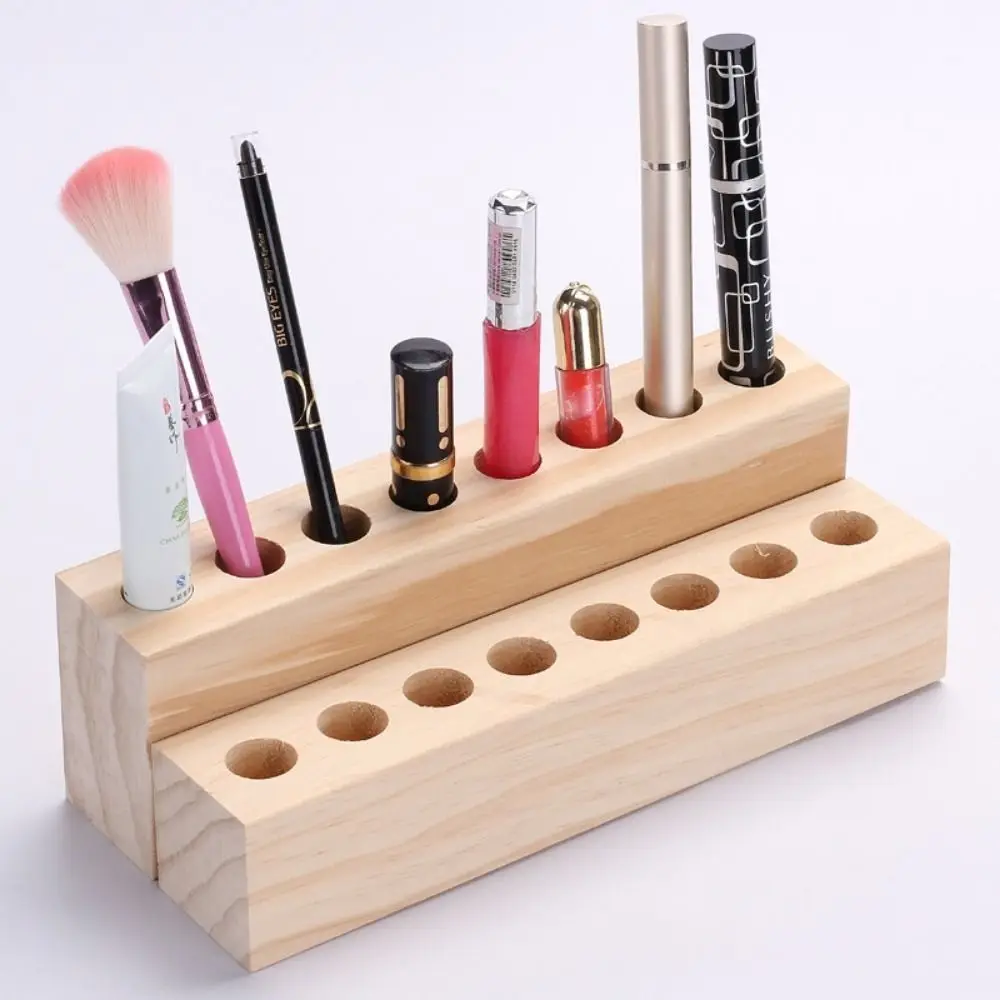 Creative Wooden Lipstick Organizer 8 Grids Portable Wooden Pen Holder Household Versatile Use Makeup Brush Holder