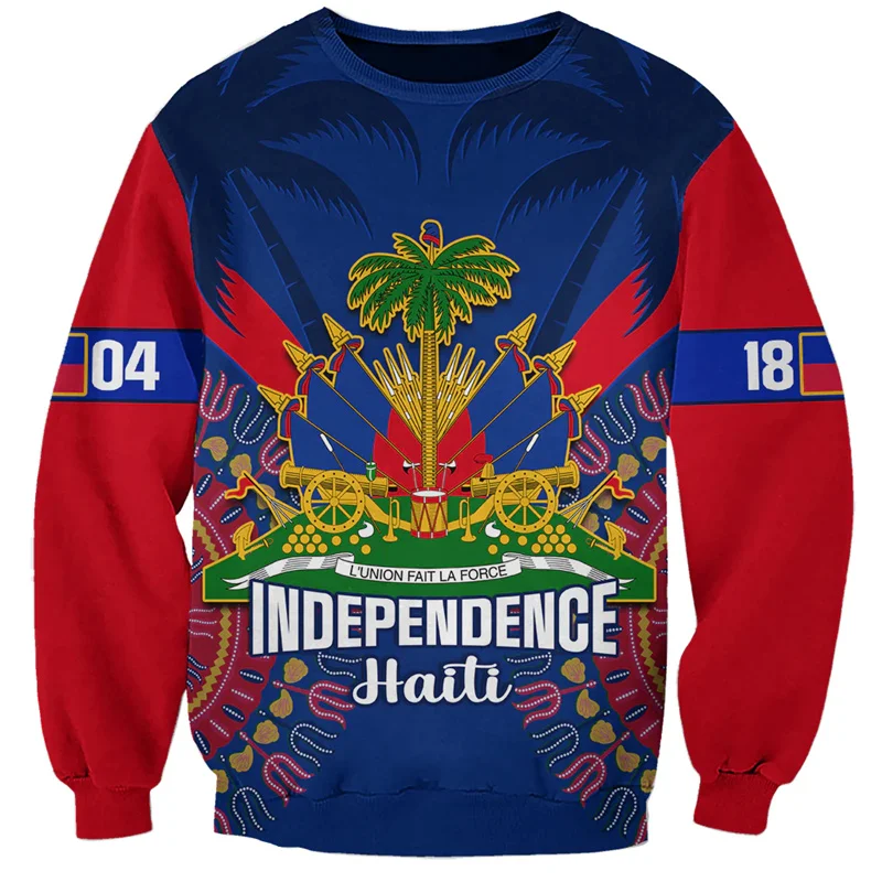 Haiti Sweatshirt 3D Printed National Flag Coat Of Arms Men Clothes Women Long Sleeve Pullover Tops Kid Street Sports Sweatshirt