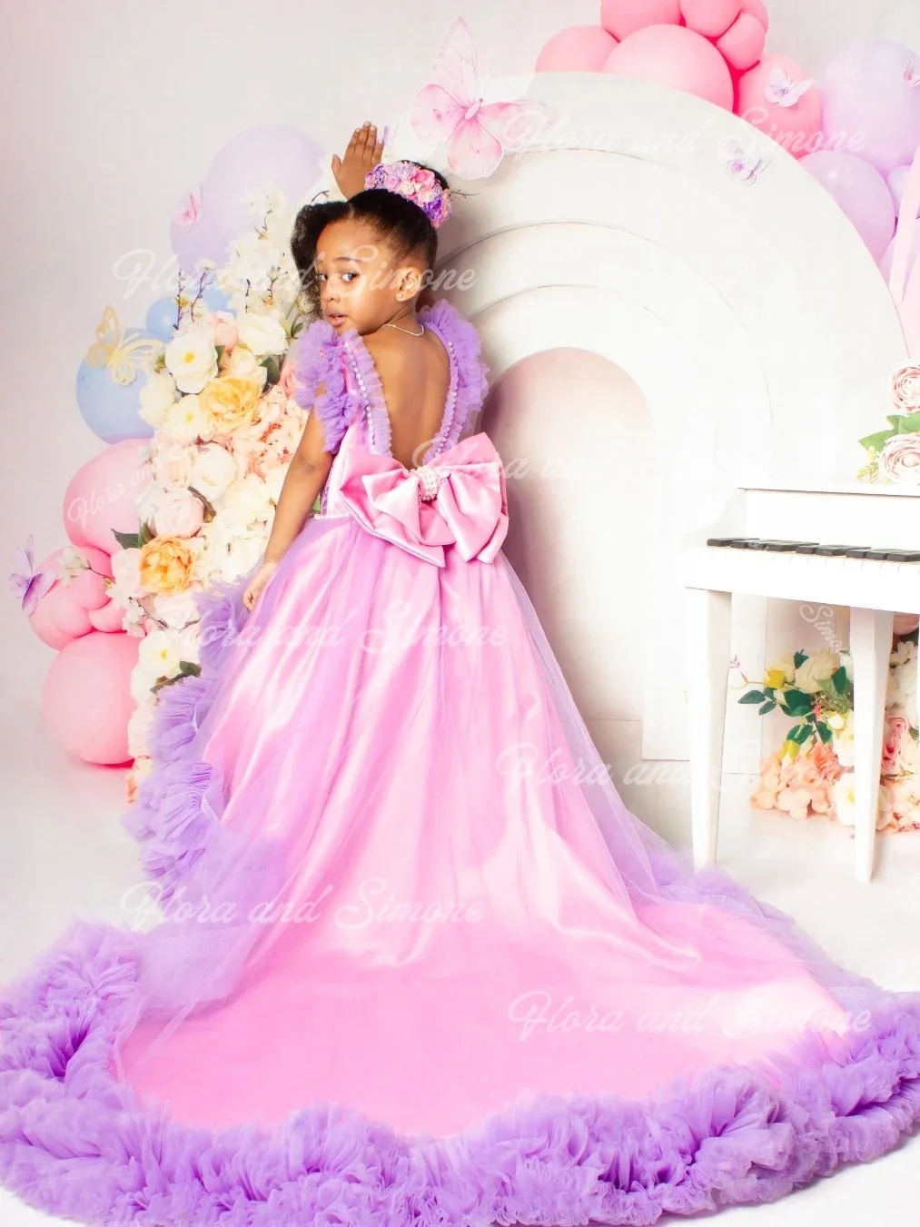 فساتين عيد ميلاد فاخرة للأطفال باللون الوردي، فستان فتاة الزهور مكشكش مطرز بالخرز لحفلات الزفاف وحفلات العطلات للفتيات الصغيرات