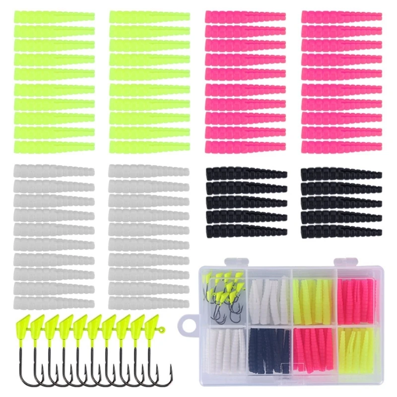 81pcs Fishing Lures Set Includes 70 Split Tail Grub Worms 10 Jig Head Hook Storage Box Artificial Baits for Saltwater