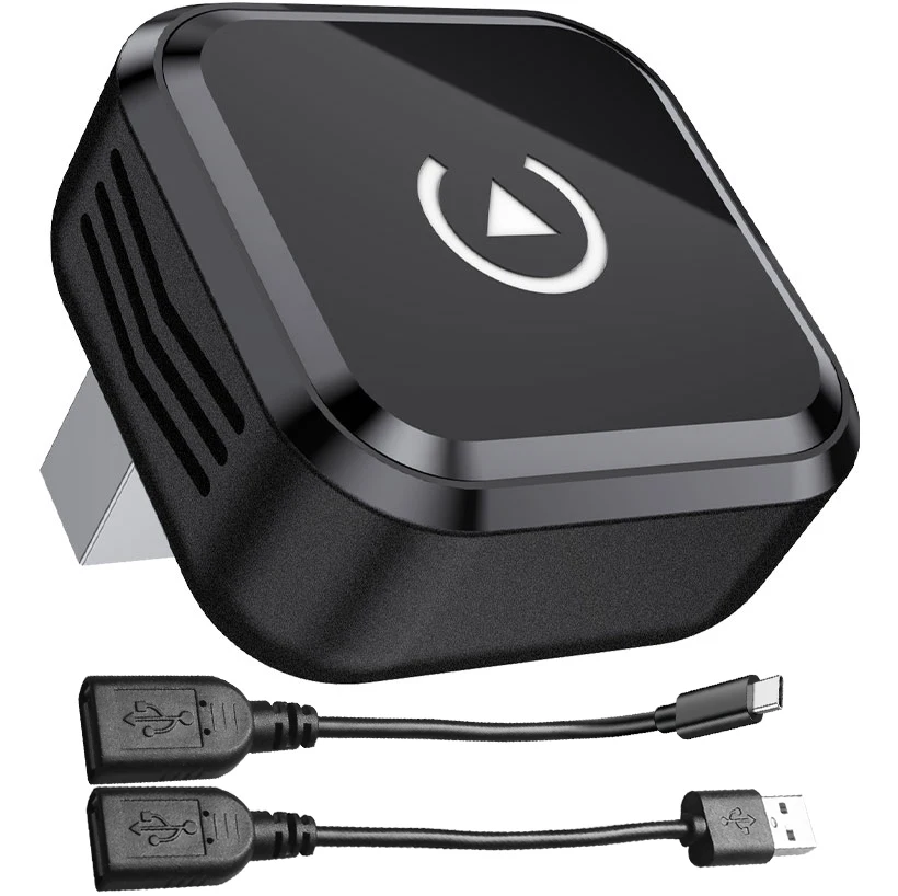 2 in1 Wired to Wireless CarPlay Adapter Plug & Plug Auto Connect Converts for Wired Cars Compatible for iPhone & Android-Black