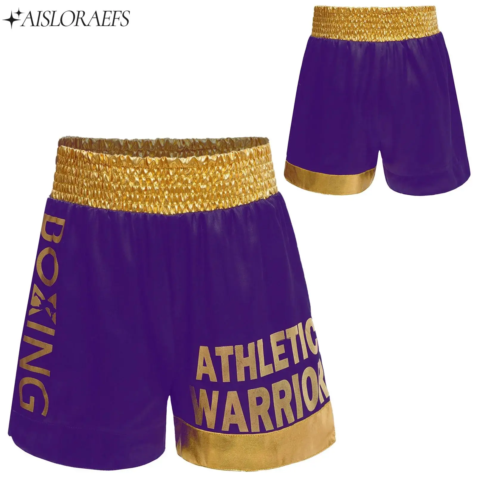 

MMA Shorts for Boys Breathable Boxer Shorts Kickboxing Fight Muay Thai Shorts Metallic Wide Side Slit Shorts Gym Sports Bottoms