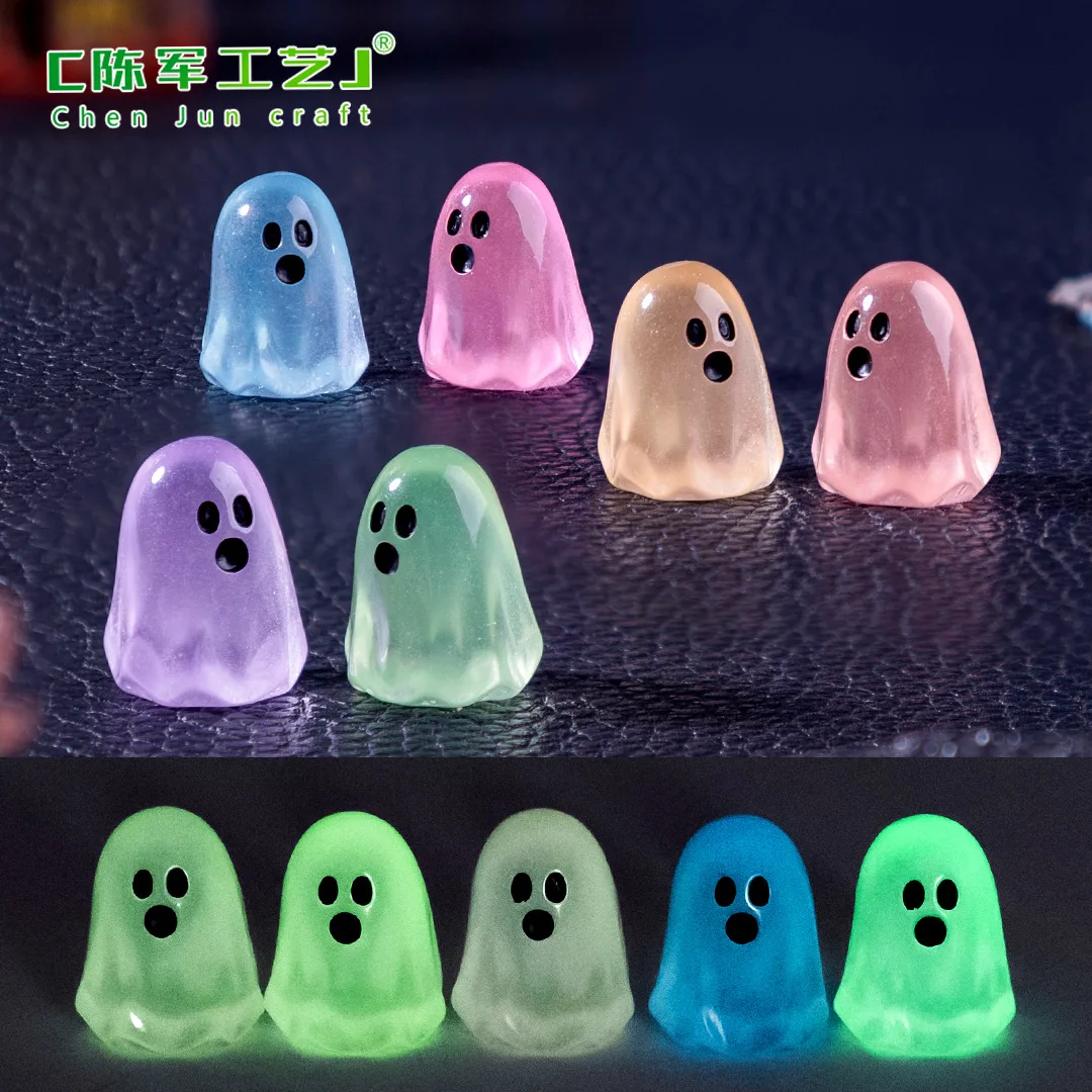 10Pcs Luminous Mini Ghost Ornaments Halloween DIY Decoration Accessories Nightlight Figurines for Micro Landscape Scene Layout