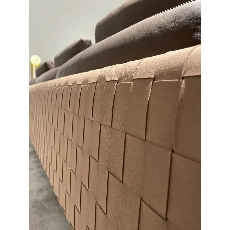 #Hand Woven Leather Sofa Modular Italian Minimalist Design Straight  L-Shape Configurations