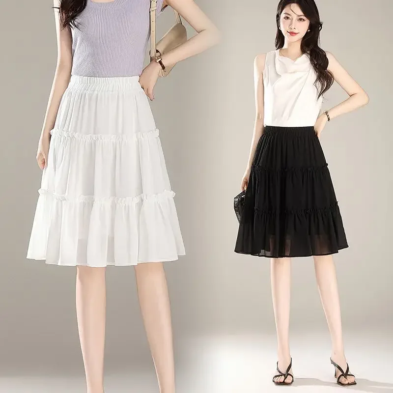 Women's Skirt Midi Patchwork Black Female Skirts High Waist New in Y2k Vintage Clothing Trend 2025 V Korean Style Quality Cheap