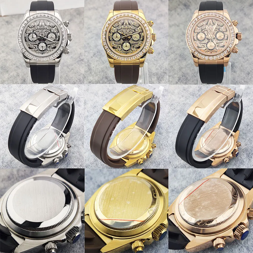 39mm men's watch VK63 movement quartz chronograph sapphire glass gemstone dial luxury business men's waterproof wristwatch - view 3