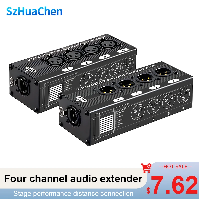 4 Channel 3Pin XLR to RJ45 Audio Extender STP Cat5 Cat6 DMX512 Network Signal Extender for Stage Sound Lighting Studio