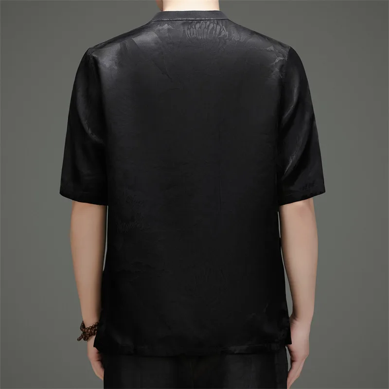 Luxurious Silk 100% T Shirt For Men Short Sleeved Skin-Friendly Summer Quality Coolness Chinese Style Casual Camisetas De Hombre