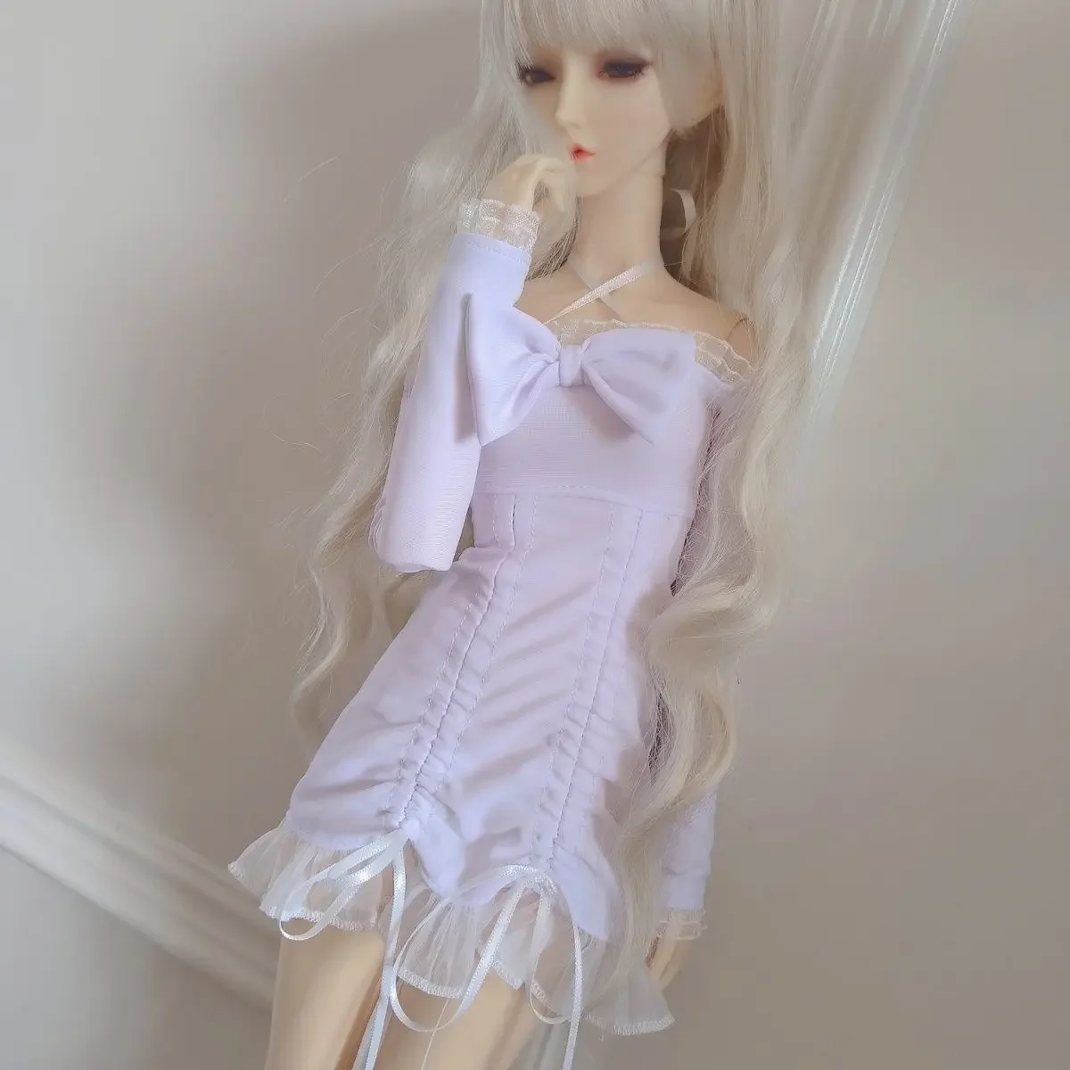 (Customized) 60cm,24inch Doll's Clothes for 1/3 Bjd Doll Long Sleeve Lace Bowtie Short Dress Girl Toys Doll Accessories,no Doll