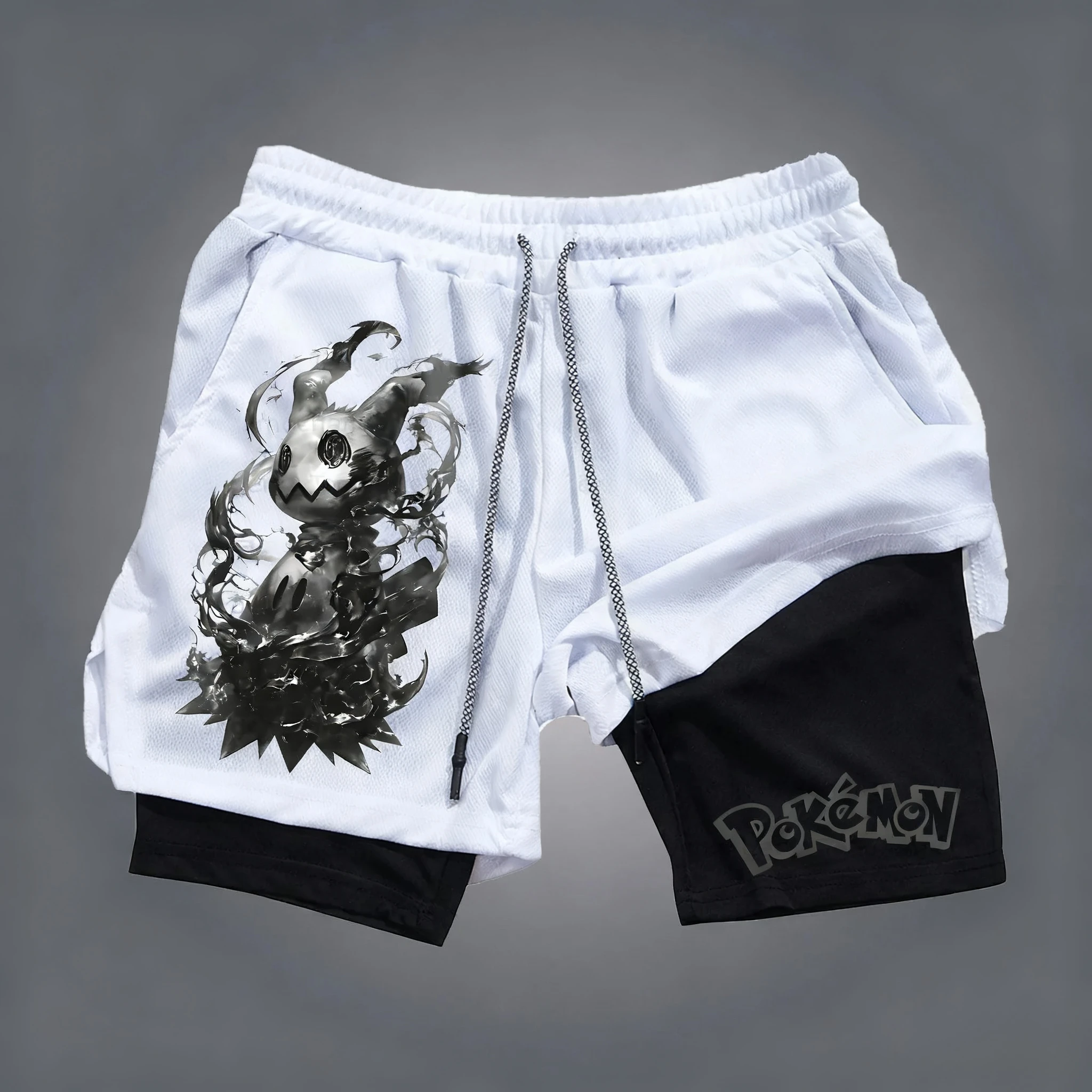 بوكيمون أنيمي 2 في 1 السراويل الرياضية 2026 صيف جديد عصري متعدد الوظائف تنفس التجفيف السريع طبقة مزدوجة السراويل