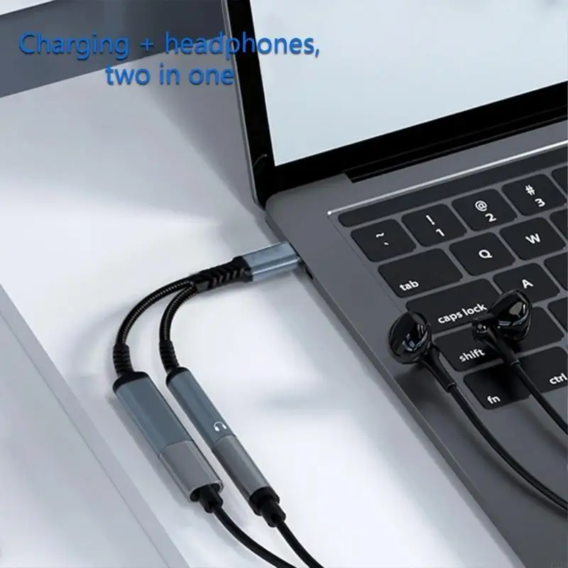 2025 جديد مضفر كابل USB C الفاصل لسماعات الرأس 3.5 ملم و PD60W شحن بسرعة 24K موصلات الذهب المطلي بالذهب