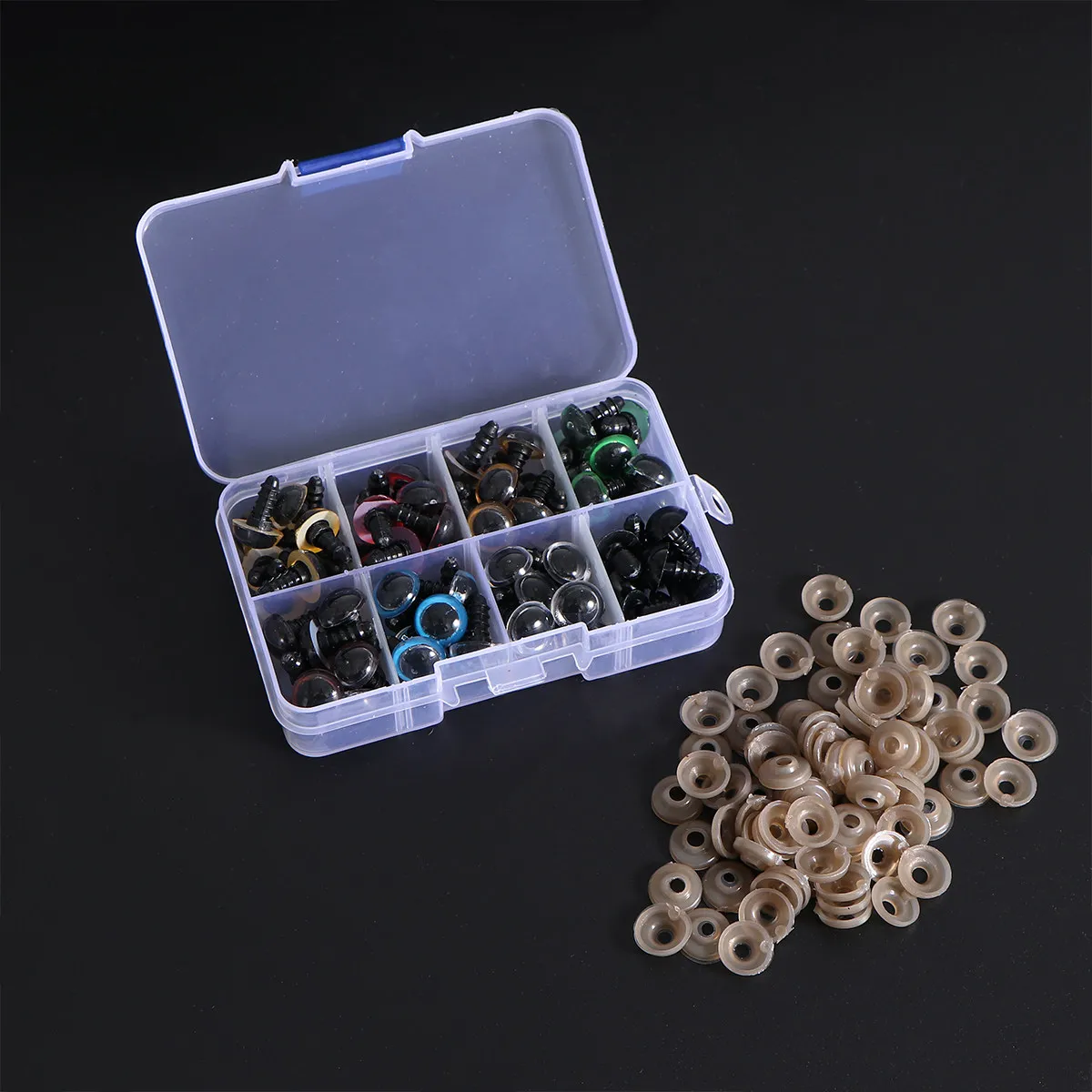 

80 шт. пластиковых безопасных глазок для рукоделия, 10 мм, круглые, глянцевые, гладкие, с шайбами, набор из 8 цветов, идеально подходят для мягких игрушек