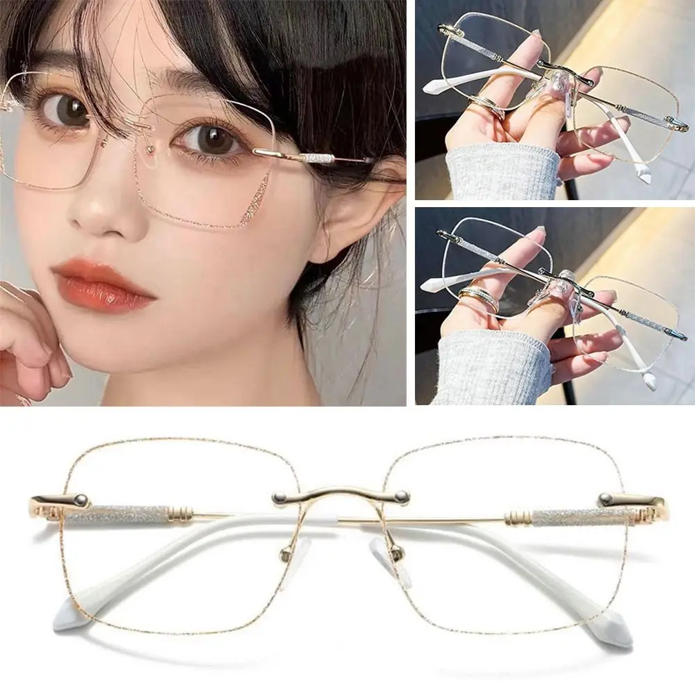 Blue Ray Blocking Anti-Blue Light Reading Glasses Ultralight Eye Protection Square Eyeglasses Shiny Rhinestone Metal