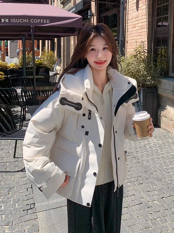 화이트 오르트 파카 슬레 두 다운 자켓 여성용 겨울 패션 디자인 캐주얼 루즈핏 따뜻한 지퍼 클로저 코트
