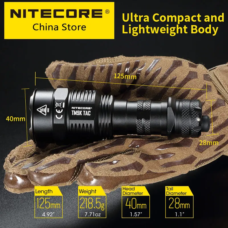 

2022 NITECORE TM9K TAC 9800 Lumens Tactical Flashlight USB Rechargeable Powerful LED Searchlight Super Bright, 5000mAh Battery