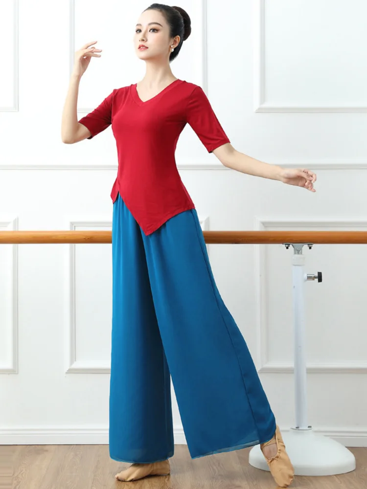 Feminino cordão assimétrico fino ajuste superior e saia de chiffon de cintura alta conjunto de duas peças dança moderna desempenho palco ensaio