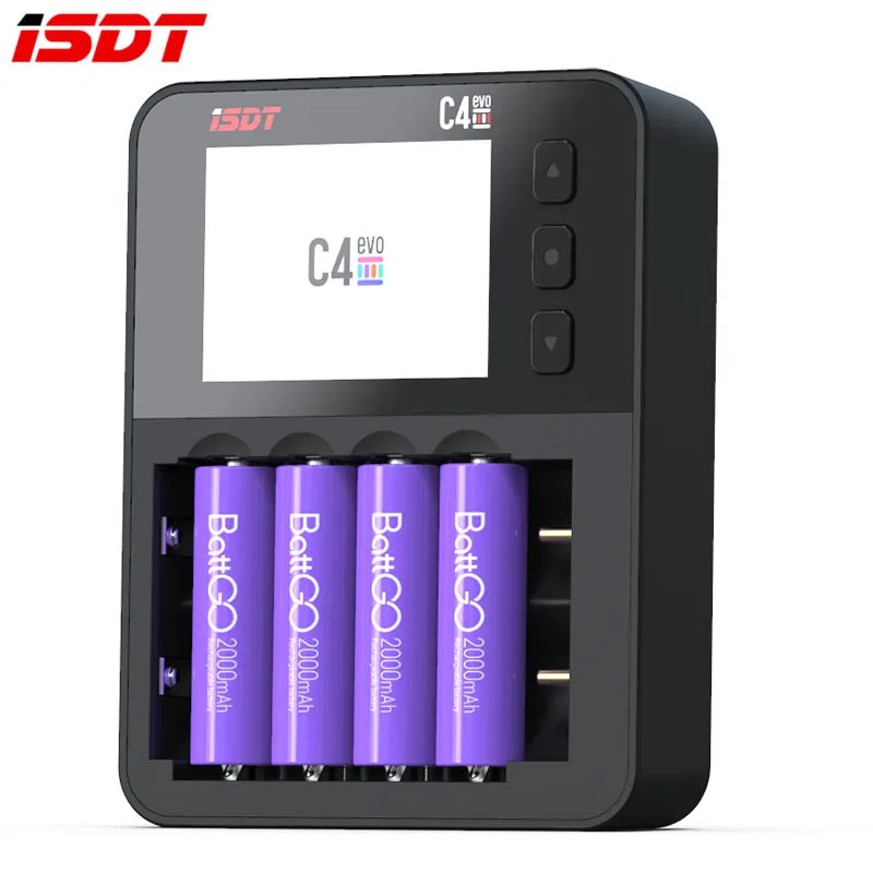 

ISDT C4 EVO Smart Battery Charger Type-C QC3.0 Output for AA AAA Li-ion Battery IPS Display Screen and Fire Prevention