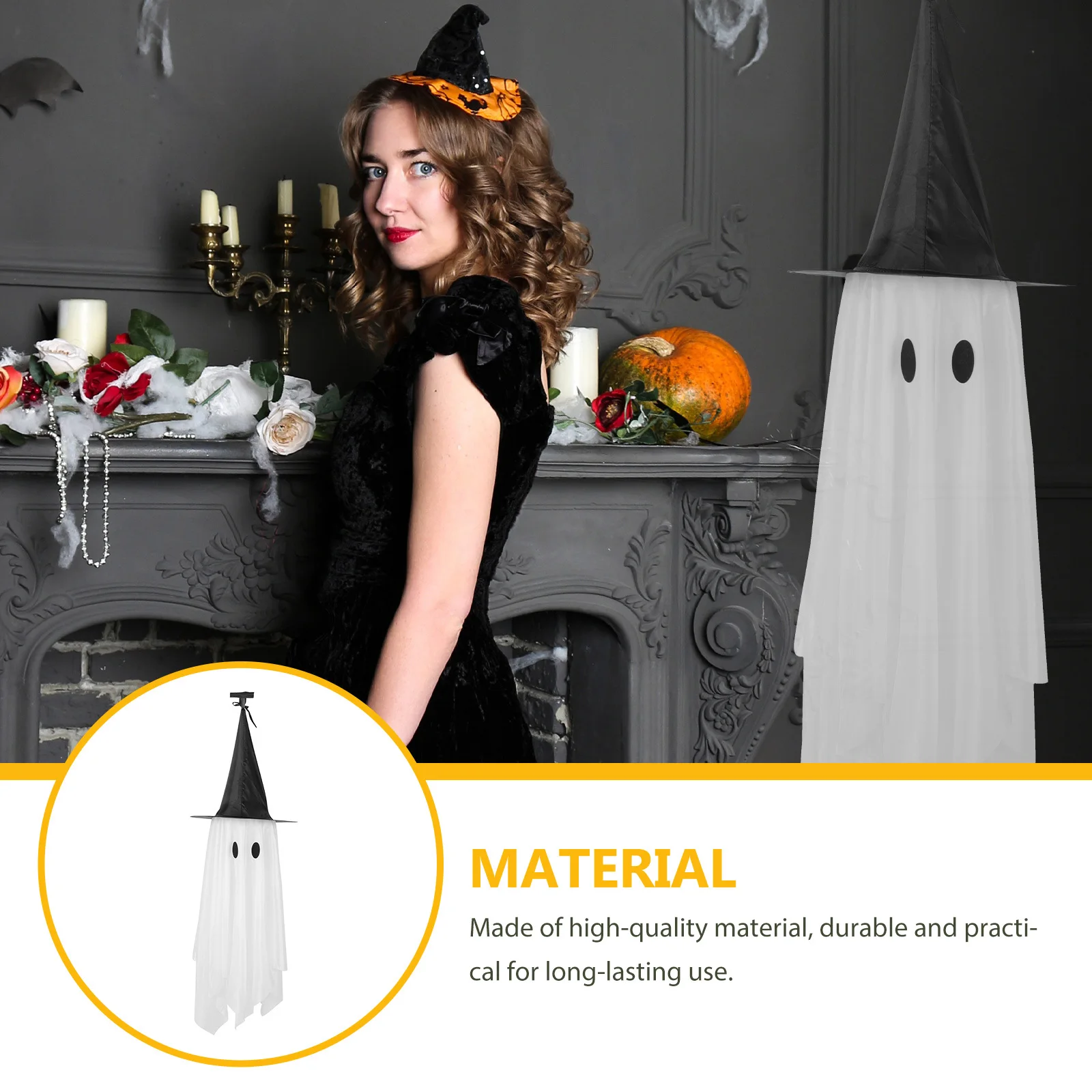 

1pc Ghost Hanging Decor For Halloween Party, Spooky Festival Pendant Ornament, Scene Layout Prop, Scary Hat Accessory,