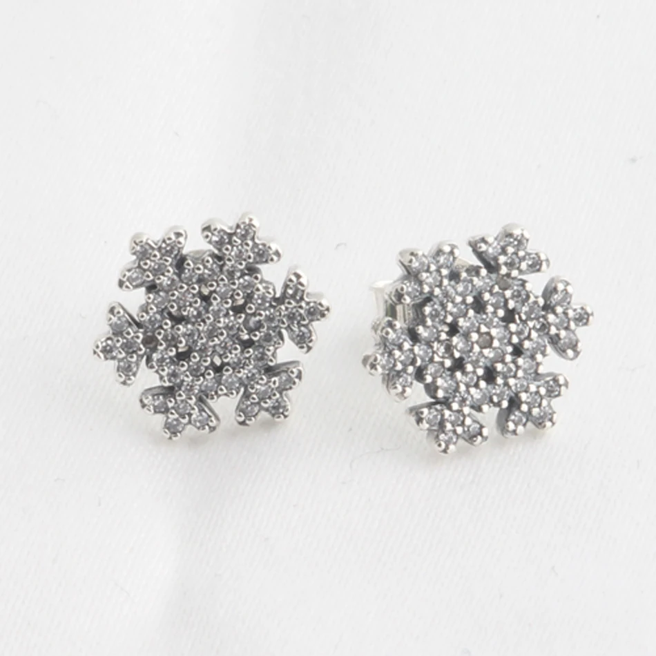 Sparkling Snowflake Studs Earring For Women Authentic S925 Sterling Silver Jewelry Lady Girl Birthday Gift Clear CZ