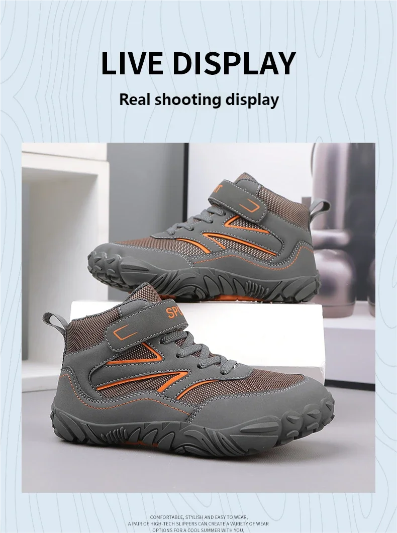 Breite Zehen Kinder Barfuß Stiefel Herbst Winter Wasserdichte Kinder Wanderschuhe Mädchen Jungen Rutschfeste Sportspaziergang Trekking Turnschuhe – Detail 2