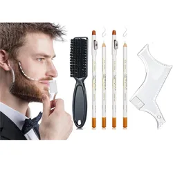 Beard Trimming Styling Tool, 4pcs Beard Tracing Pen Beard Shape Filler Pen, 1pc Beard Brush, 1pc Beard Ruler Beard Styling Tool