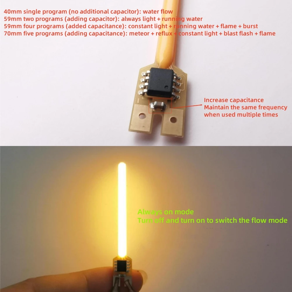 DC 3V 40mm 59mm 70mm Meteor Shower Flowing Water Lamp COB LED Filament with No Need Welding Buckle Wire/Battery Box Diodes Parts image 4