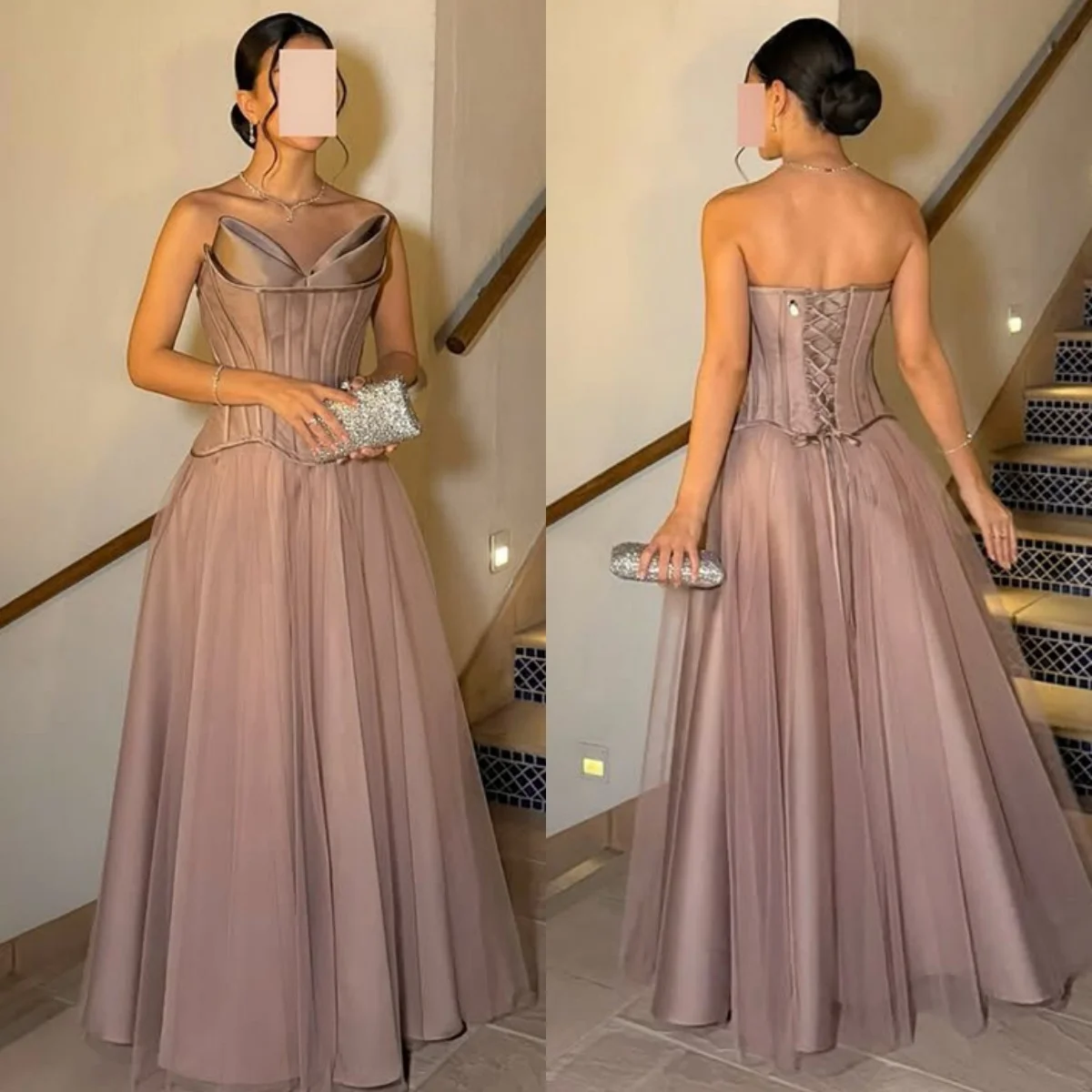 

Customized Exquisite Champagne Satin Evening Dress Fashion V-Neck Sleeveless Lace Up Back Sweep Train Special Occasion Gowns