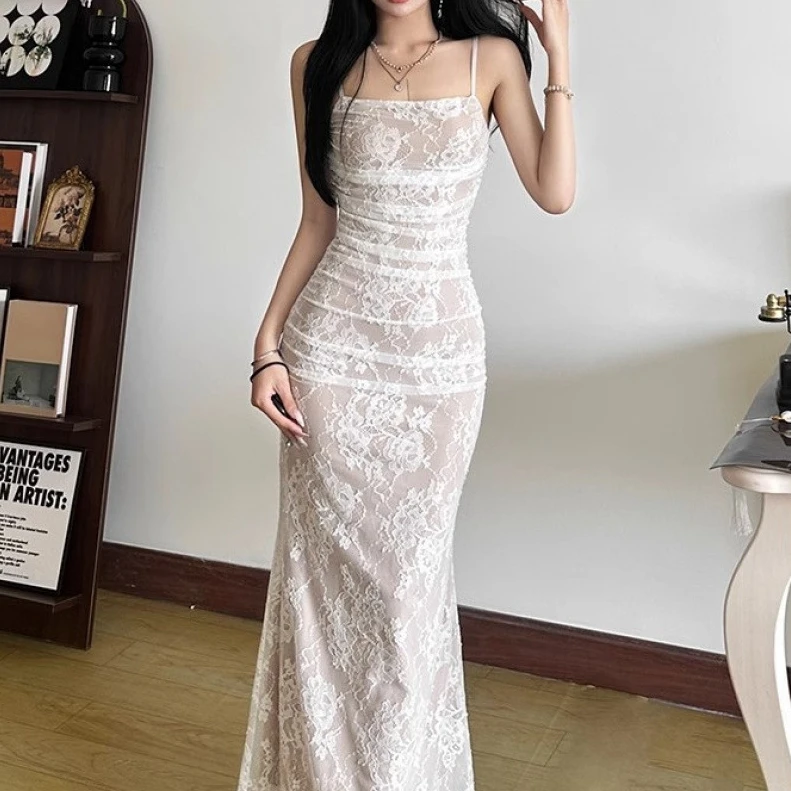 

Backless lace vest with pleats, waist cinching, slim fitting women's skirt, new women's clothing for summer 2025