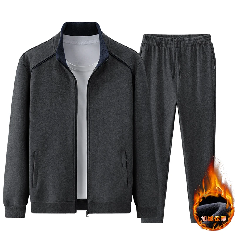 

Loose Fit Mens Autumn Winter Stand Up Collar Cardigan Suits Sweatpants Jacket Men Casual Sports Joggers 2 Pieces Tracksuit Sets
