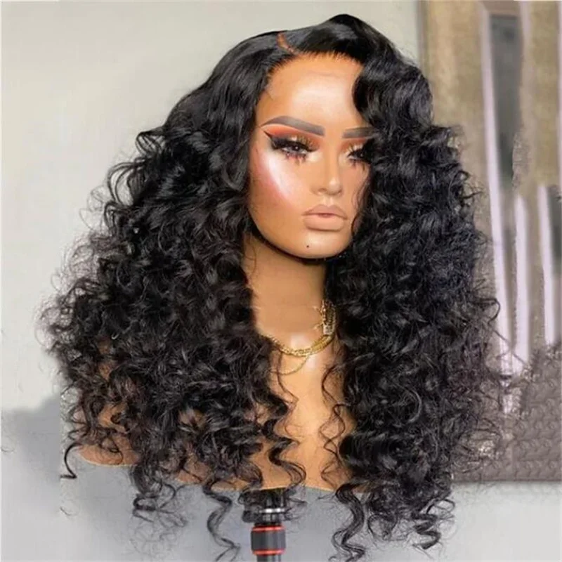 Black Long 26"kinky Curly 180 Density Lace Front Wigs For Black Women PrePlucked With Baby Hair Lace Frontal Wigs Deep Curly Wig