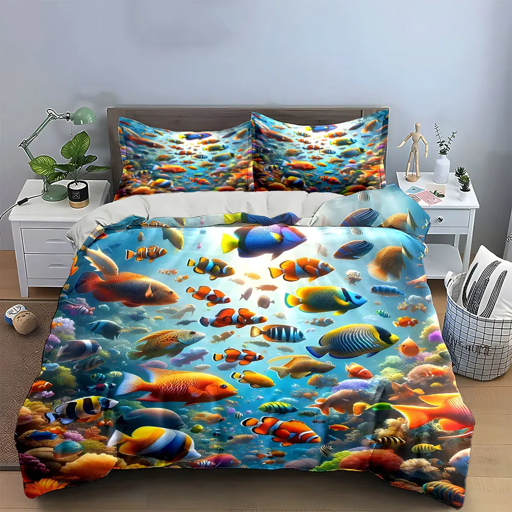 Colorful Underwater World Decor Set Multiple sizes kid's and adults' bedroom Exquisite 3PC bedding set, gift
