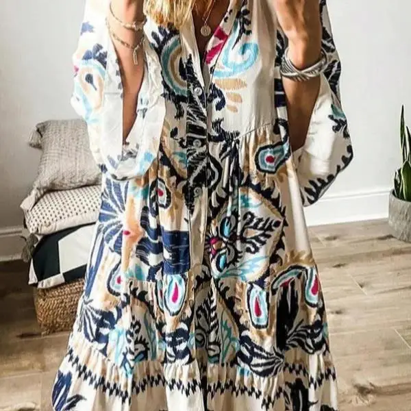 Conjunto de ropa deportiva informal para mujer, Top con botones y patrón geométrico étnico, camiseta ort Sve con orts, temporada de otoño