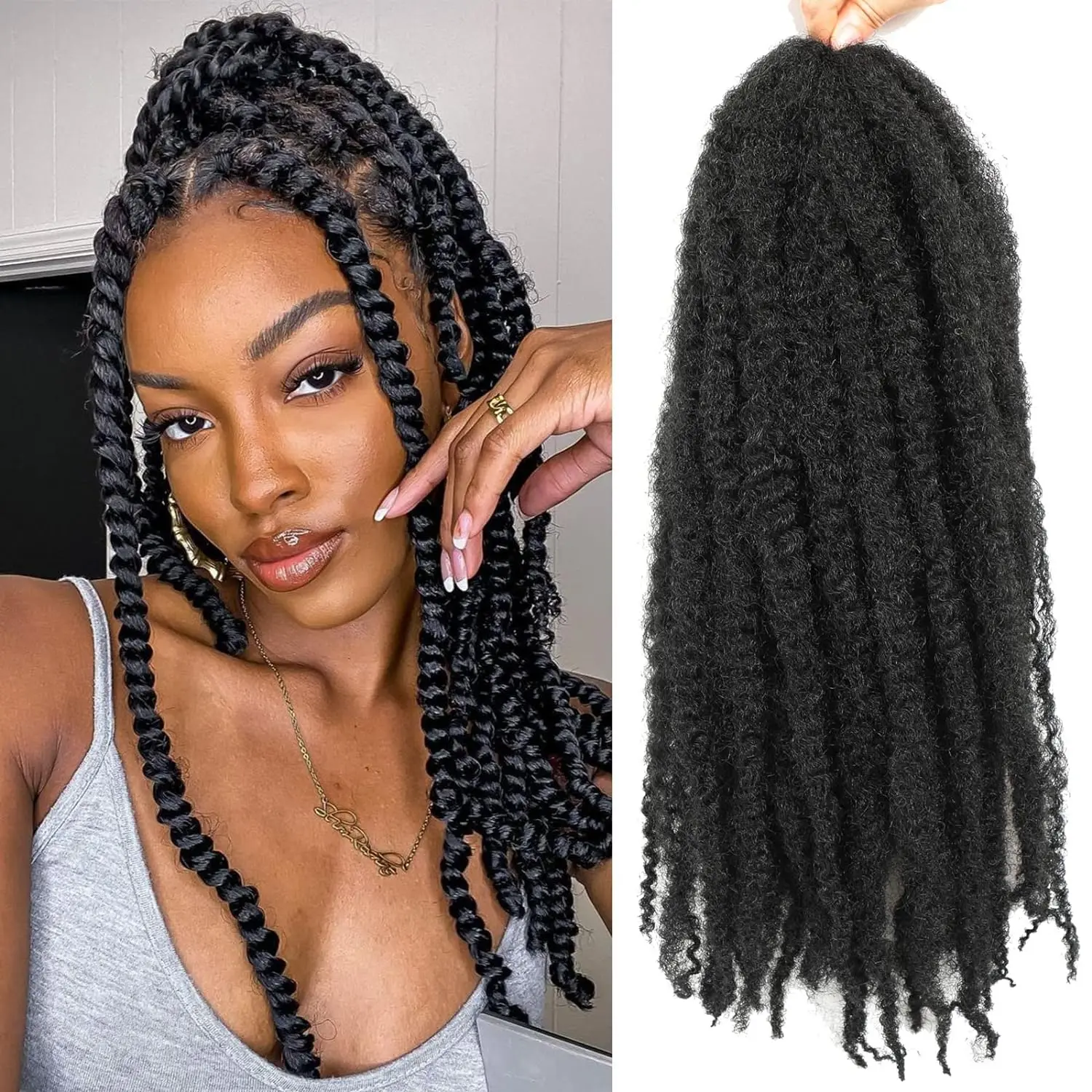 Afro Spring Twist Crochet Hair Pre-Separated Marley Braids Hair Extensions for Women Black Soft Braids Afro Twist Braiding Hair