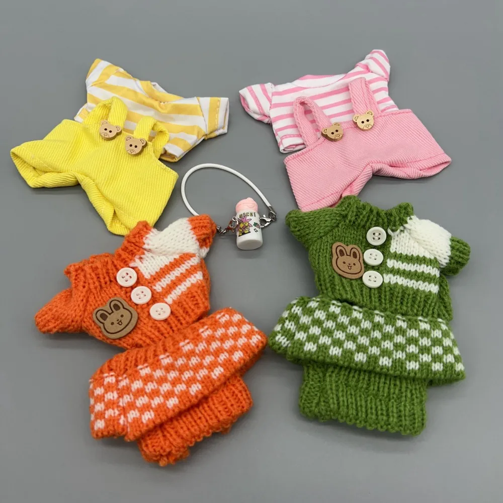 

For 15/17cm Labubu Mini Striped Clothing Jeans Hats Shoes Bag Cool Handsome Set Labubu V1 V2 Clothes Outfit Accessories Gift
