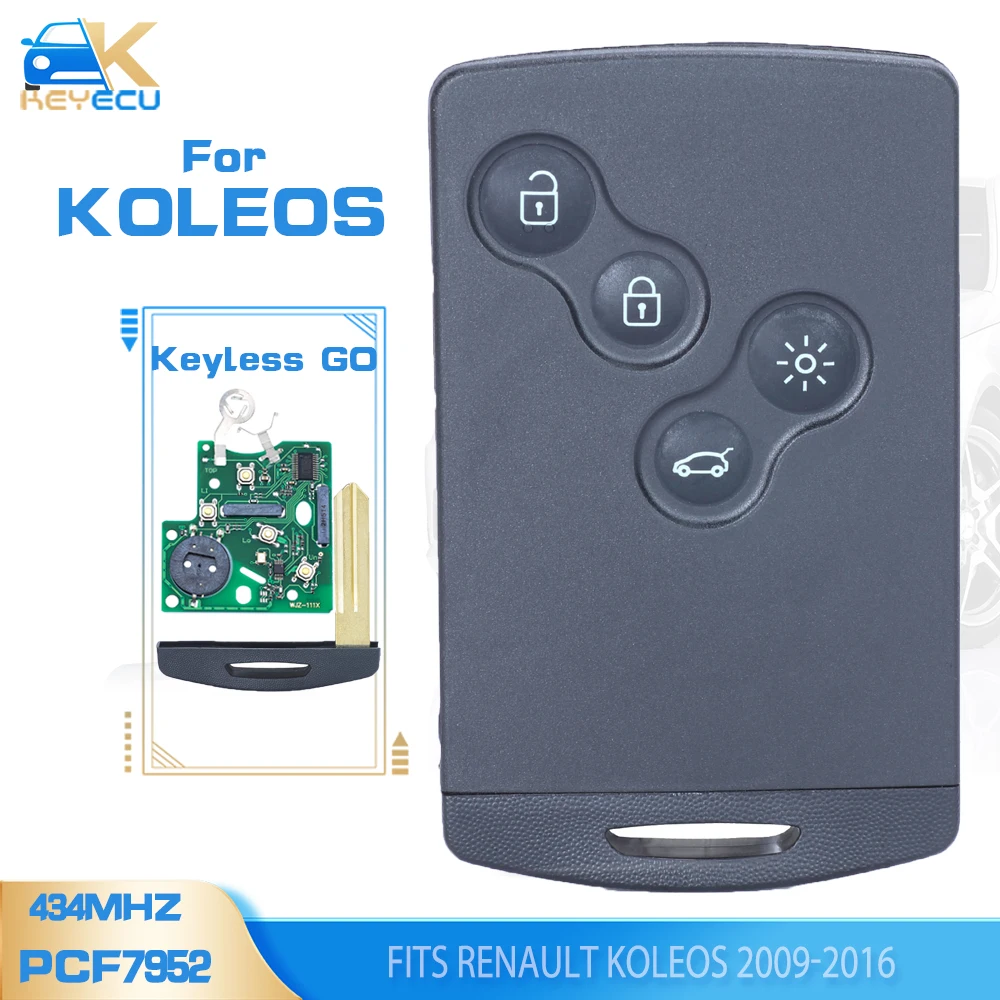 KEYECU Keyless-Go for Renault Koleos 2009 2010 2011 2012 2013 2014 2015 2016 FSK 433Mhz PCF7952 Smart Remote Key Fob