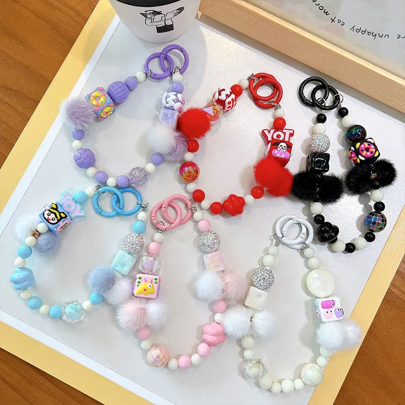 Creative hand-painted beaded plush beaded mobile phone chain key chain bag pendant earphone bag mobile phone shell accessories