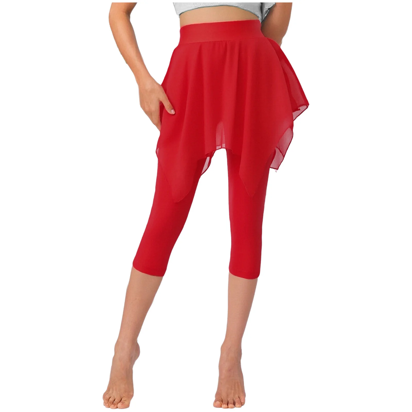 Dames Latin broek balletdansbroek hoge taille legging uit één stuk onregelmatige rok capribroek voor yoga fitness dans