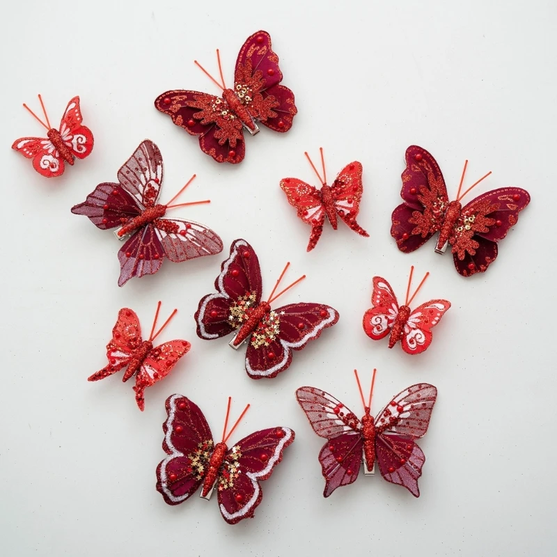 Weihnachtsbaumschmuck mit Metallclip 10-teilige Schmetterlingsdekorationen aus Kunststoff mit reflektierender Oberfläche und – Detail 1